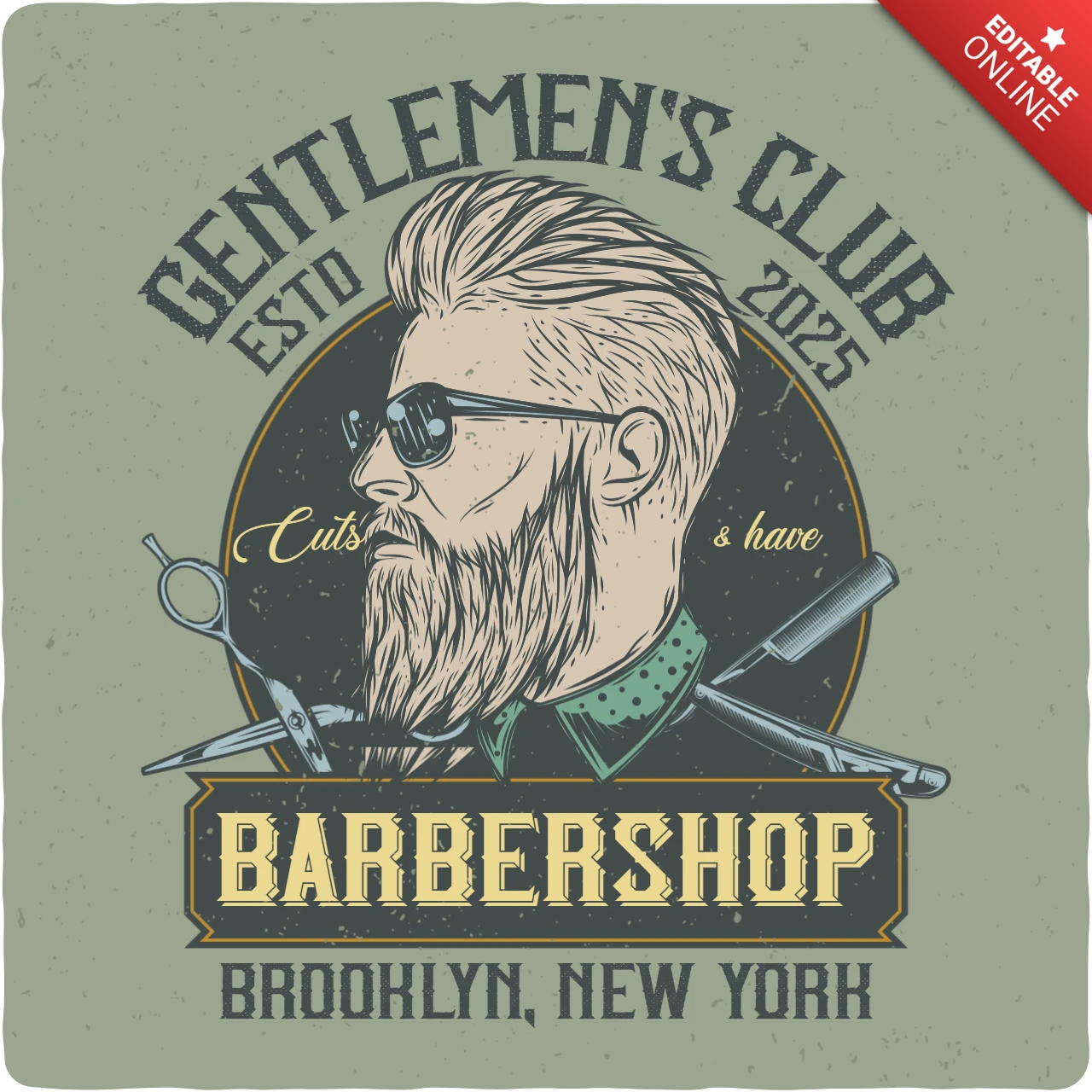 Modelo de design de camiseta vintage de barbearia de clube de cavalheiros