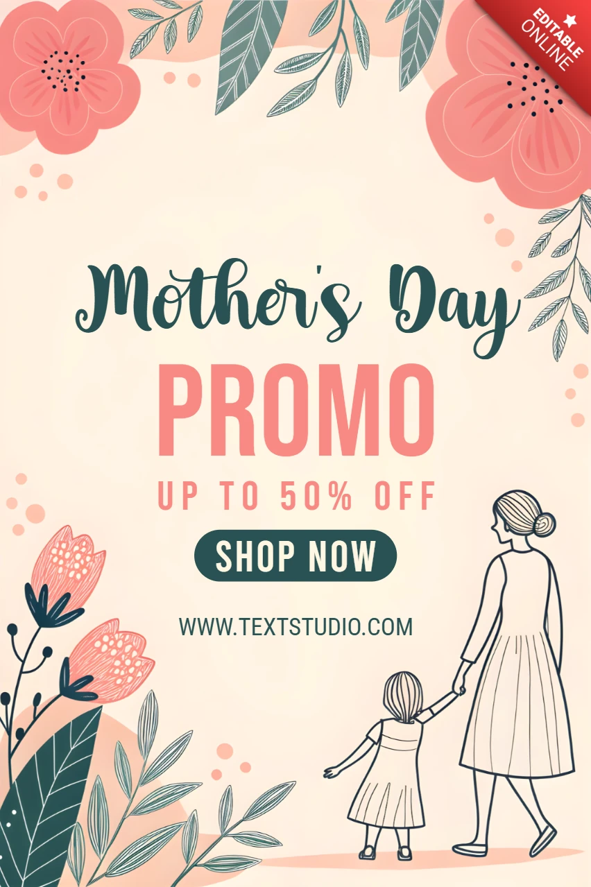 Charming Floral Mother's Day Promo Template Design - Editable Sale Announcement