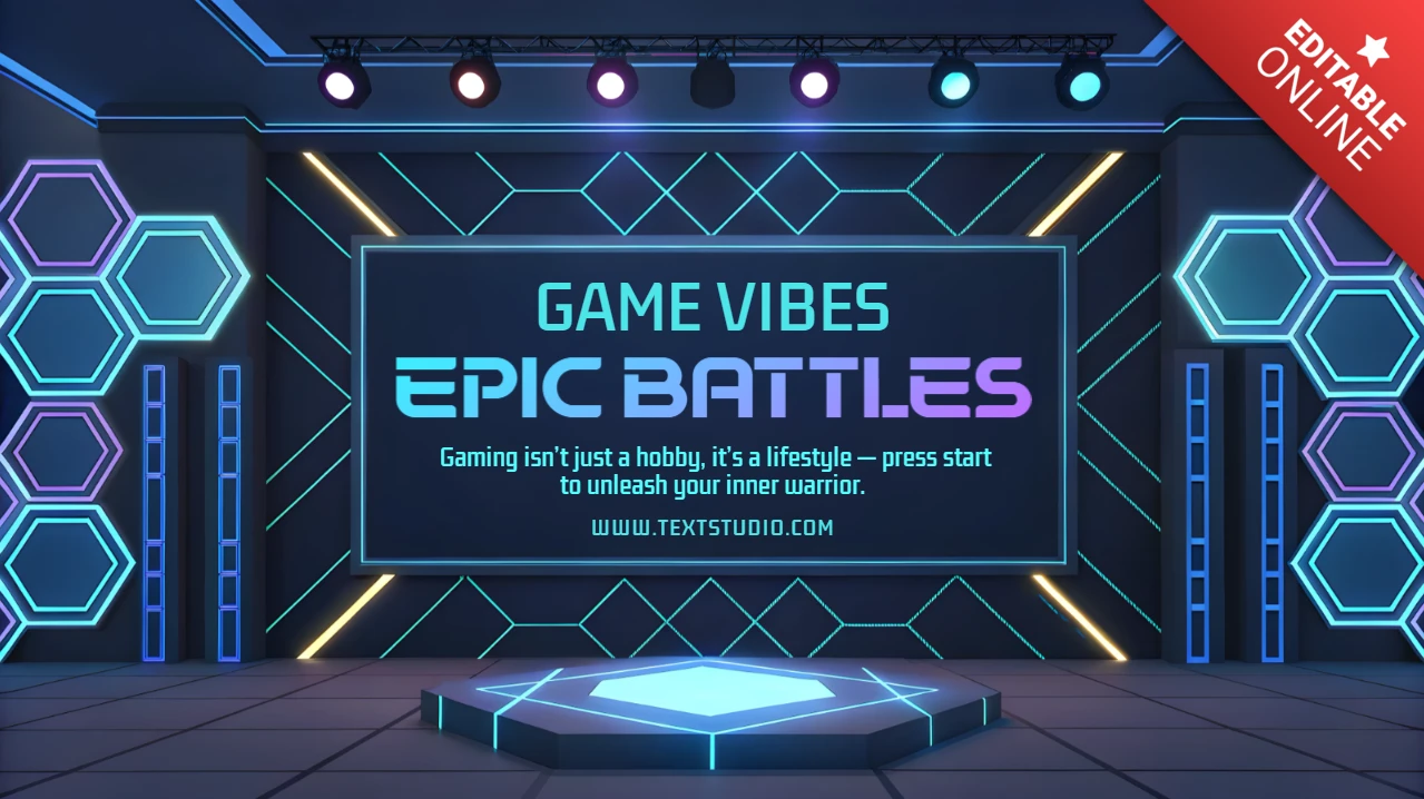 Plantilla de juegos futuristas diseño de batallas épicas con luces de neón