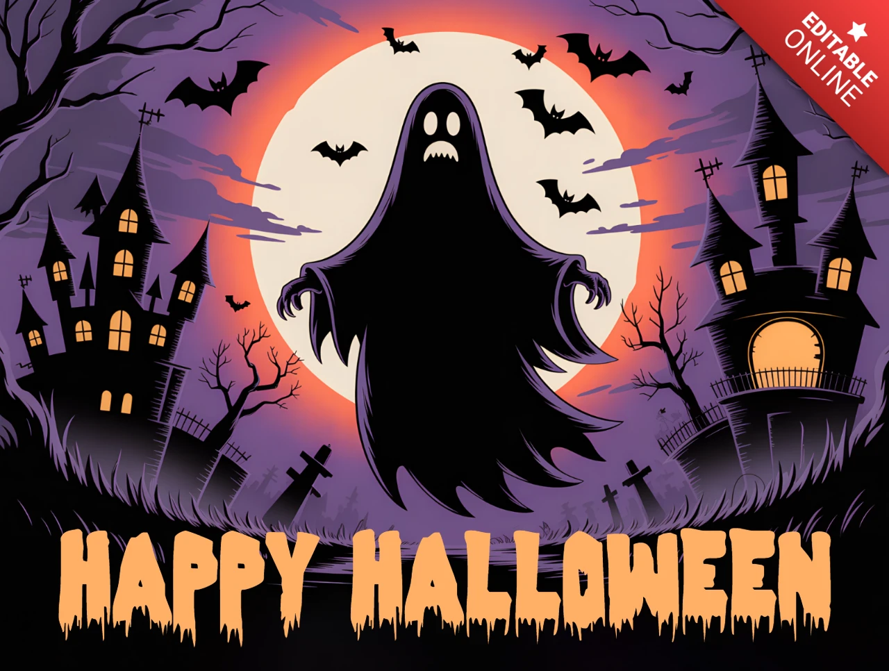 Spooky Cartoon Geist Halloween Design Vorlage für festliche Poster