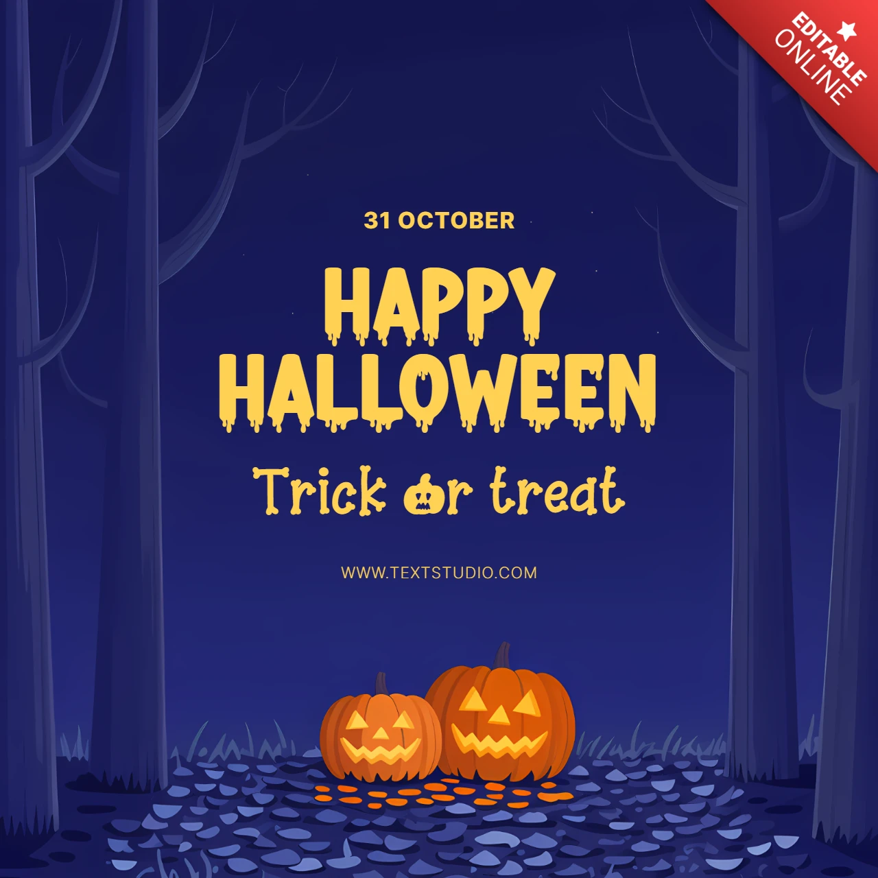 Spooky Halloween Design Template with Pumpkins for Greeting Cards