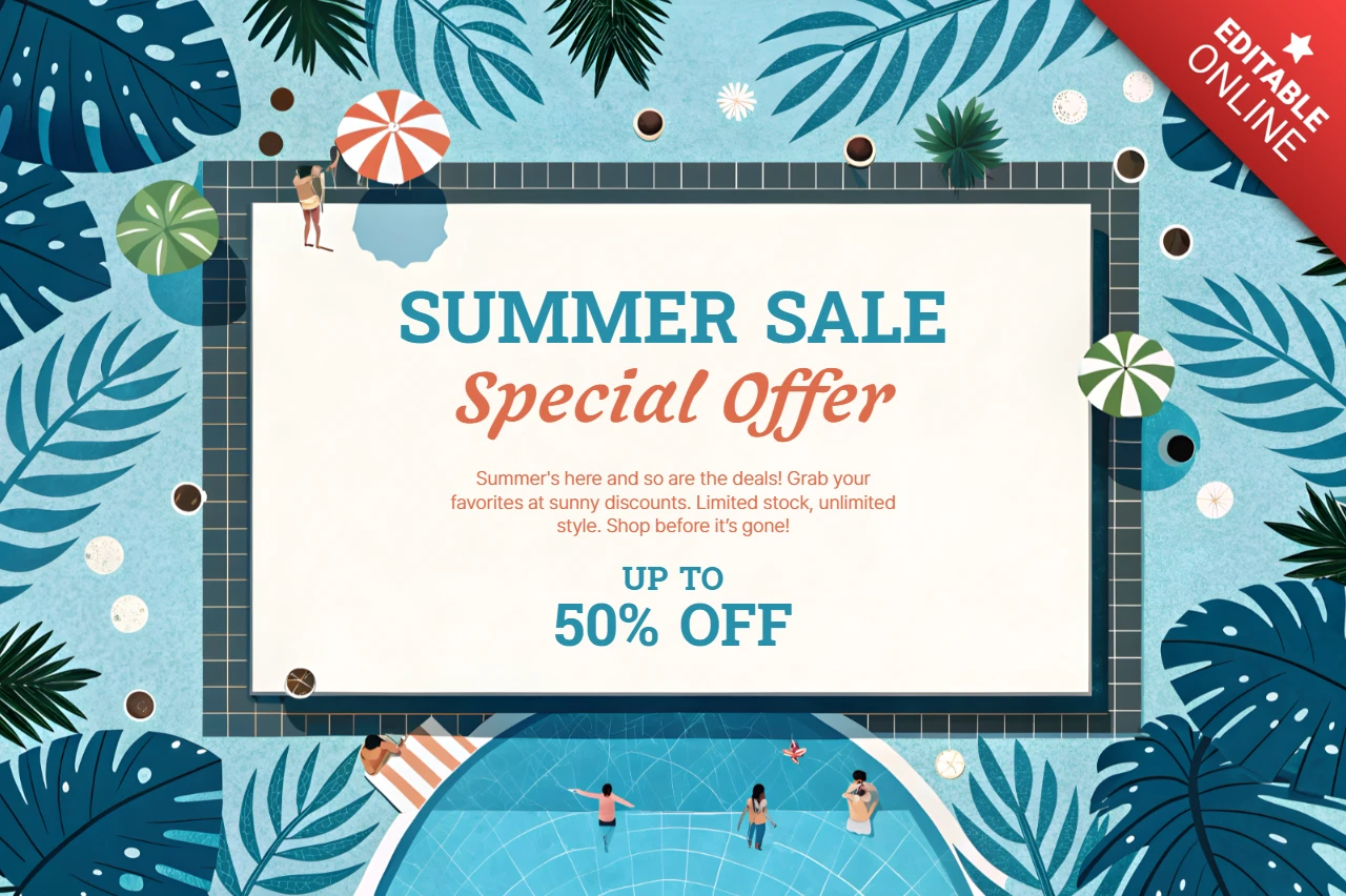 Summer Sale Promotional Template - Tropical Design with Poolside Vibes