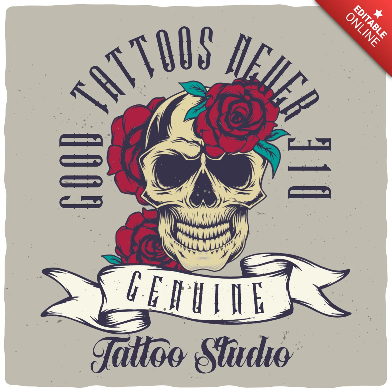 Tatuagens boas nunca morrem modelo de design de camiseta com caveira