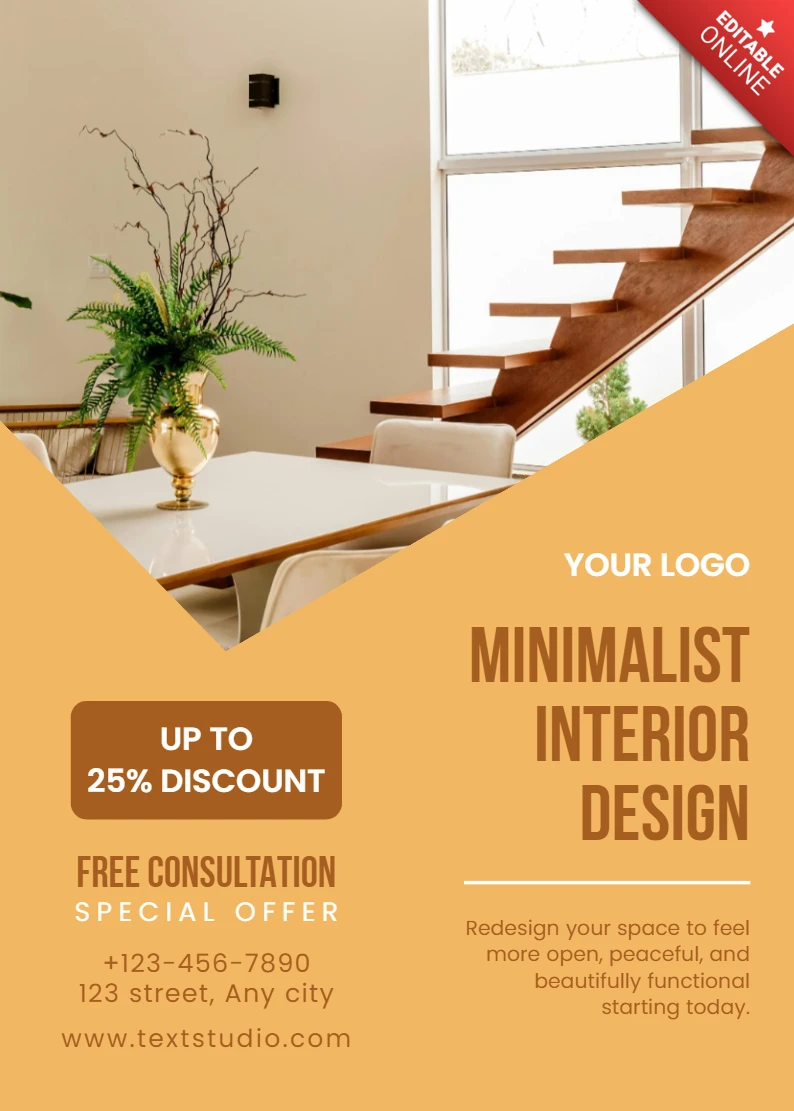 Template de design de interiores minimalista para promoção de decoração de casa moderna
