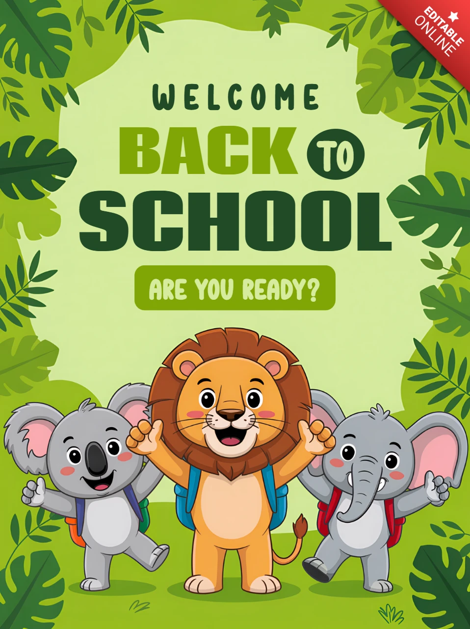Back to School Animals Design Template for Kids Greeting Card