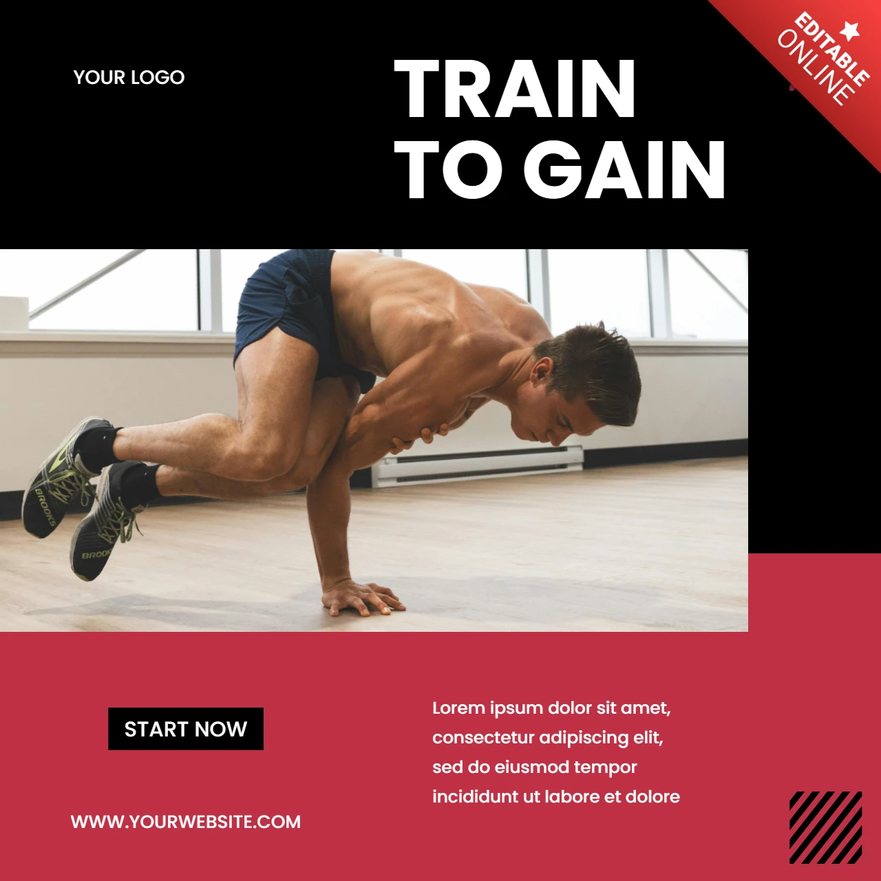 Modelo de design de postagem no Instagram do Train to gain gym