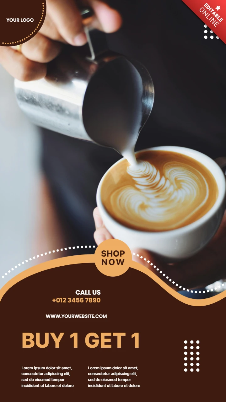 Buy 1 Get 1 Coffee Sale Instagram Story Post Design Template