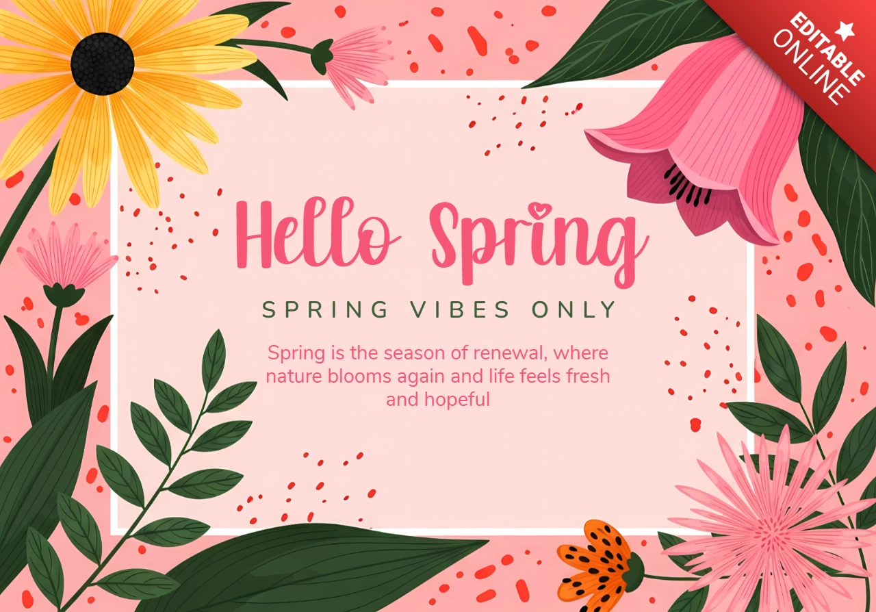 Spring Floral Design Template for Greeting Cards with Vibrant Flowers