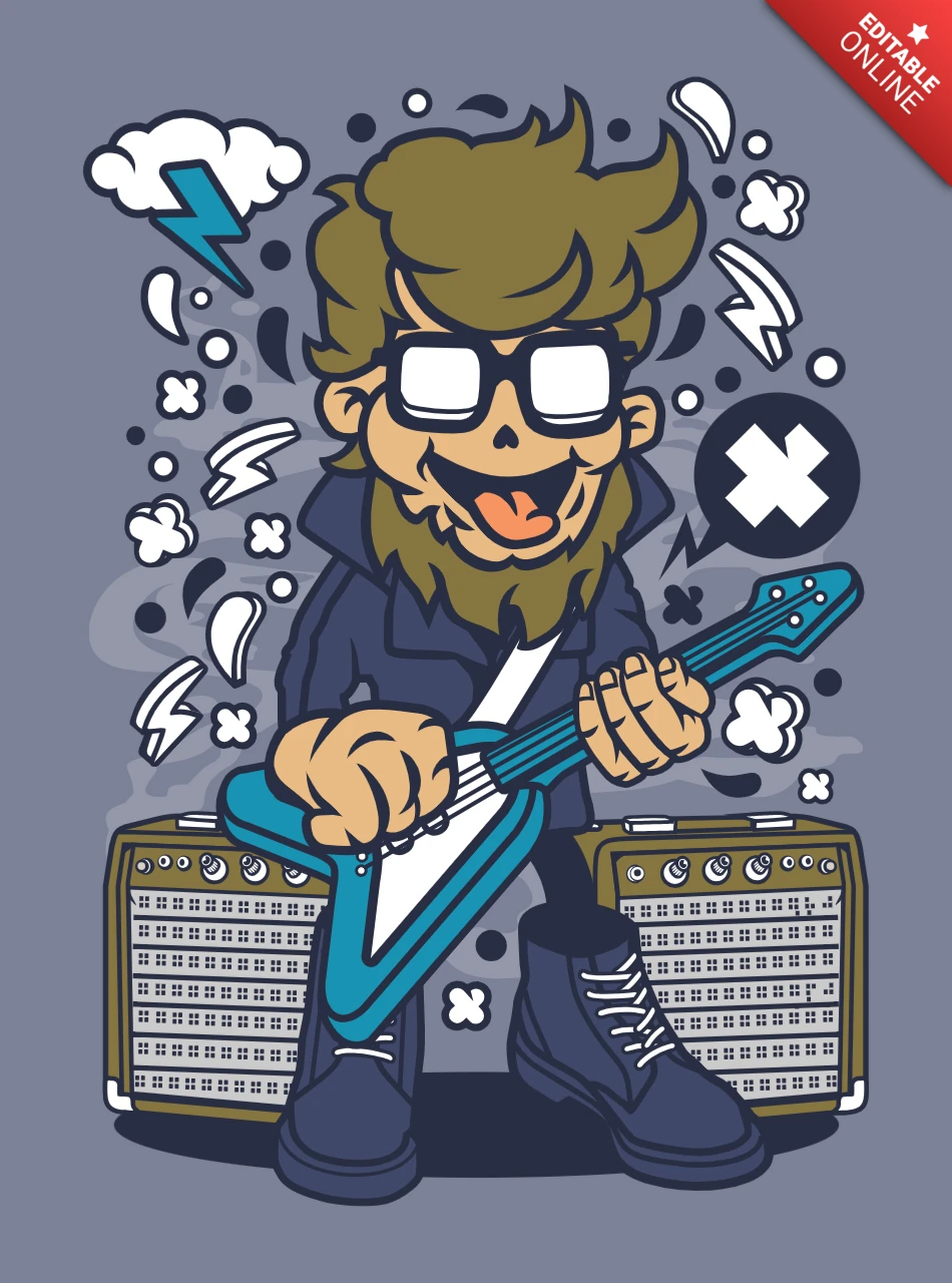 Hipster Rock Star Cartoon Character Design Template
