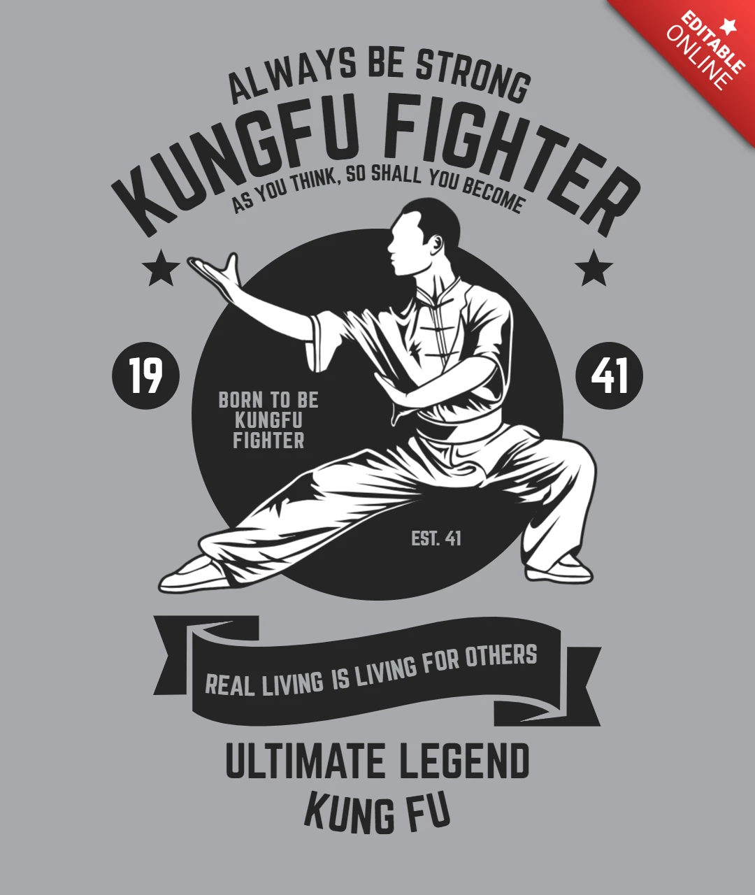 Kungfu Fighter T-Shirt Design Template