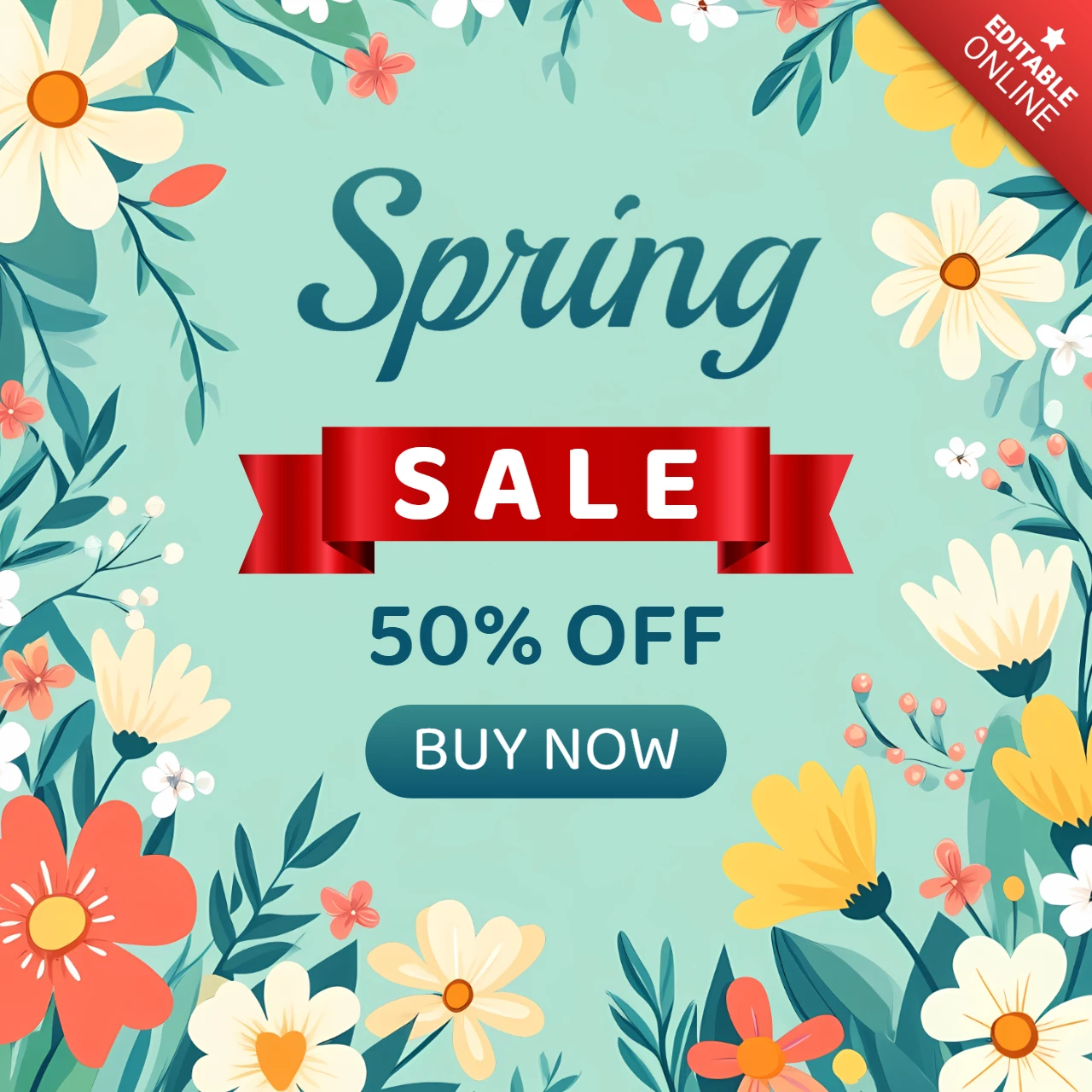 Vente de printemps design fleurs vintage social post template
