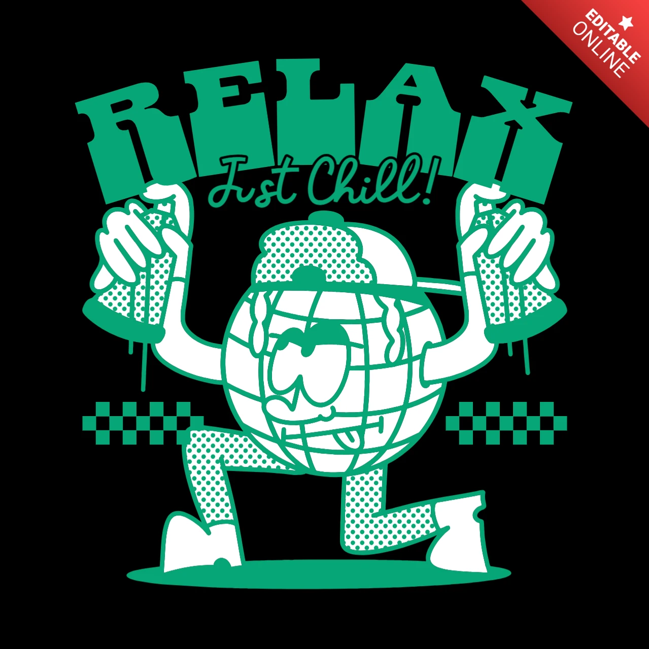 Relax and Chill Street Art Cool Globe Character with Spray Cans T-Shirt Design Template