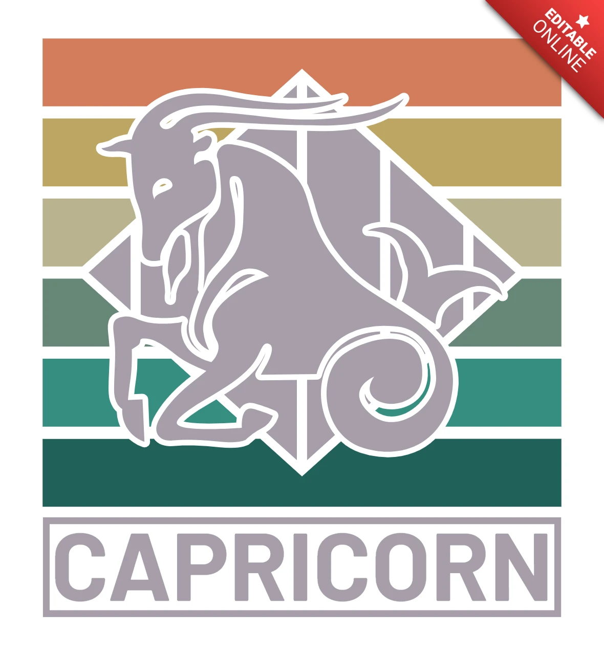 Plantilla de diseño retro de capricornio con elementos geométricos