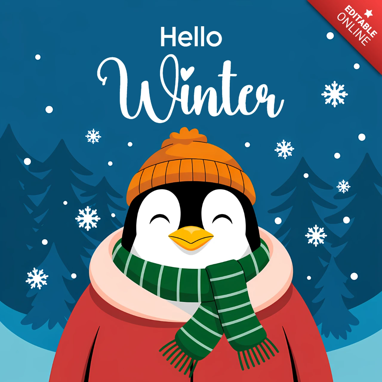 Winter-Pinguin-Designvorlage für Grußkarten