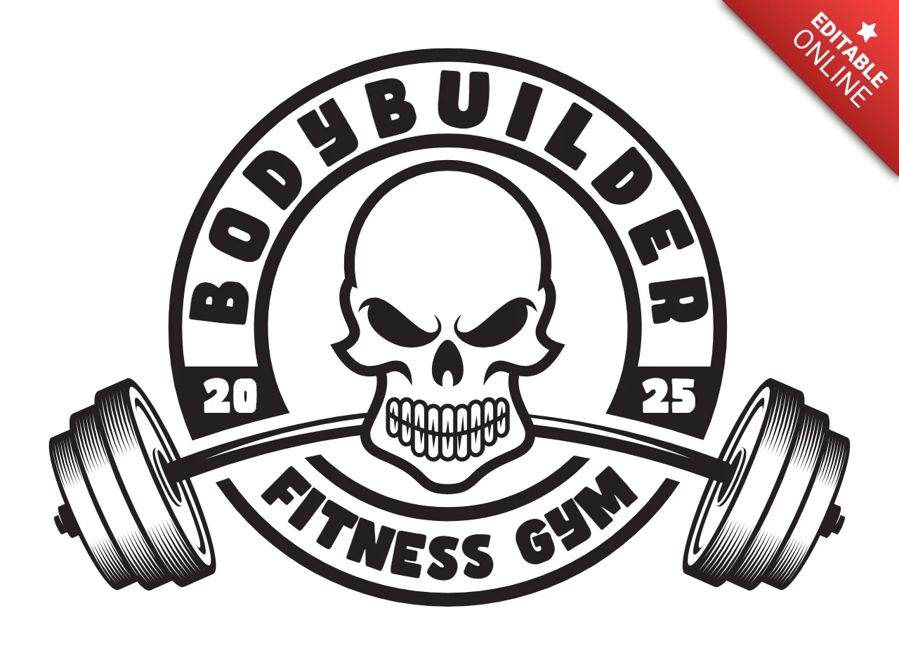 Bodybuilder fitness cráneo plantilla de diseño de logotipo negro