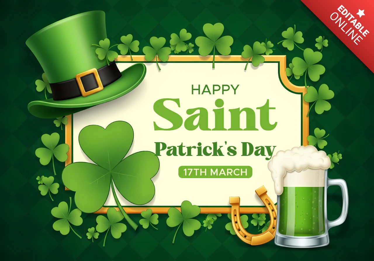 Saint Patrick's Day Celebration Design Template with Shamrocks and Beer for Festive Greeting Cards