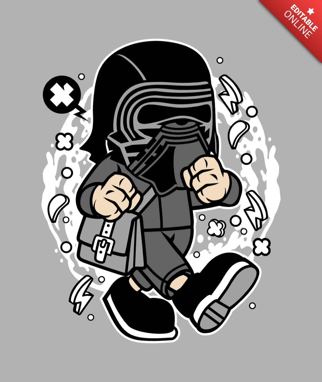 Plantilla de diseño de camiseta con personaje de dibujos animados de trabajador de Kylo Ren