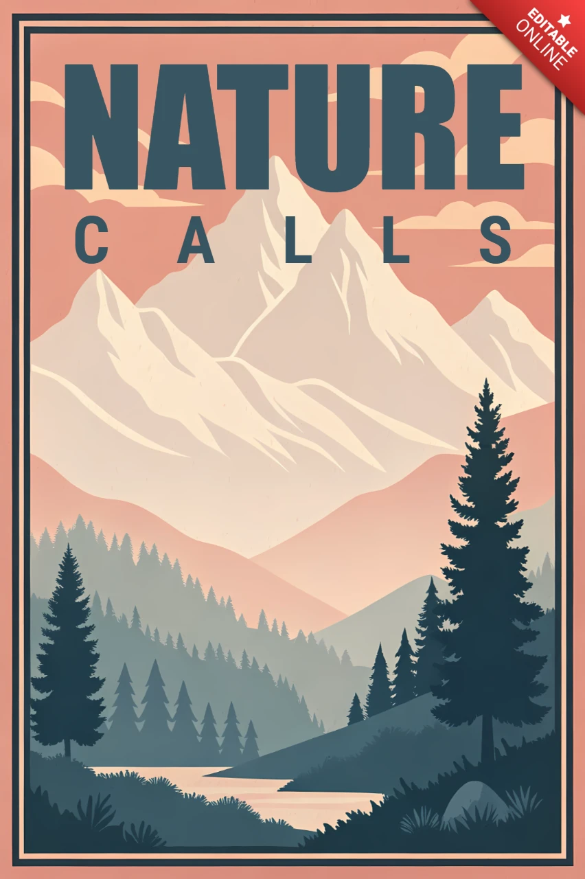 Nature Calls Vintage Landscape Design Template for Retro Flat Posters