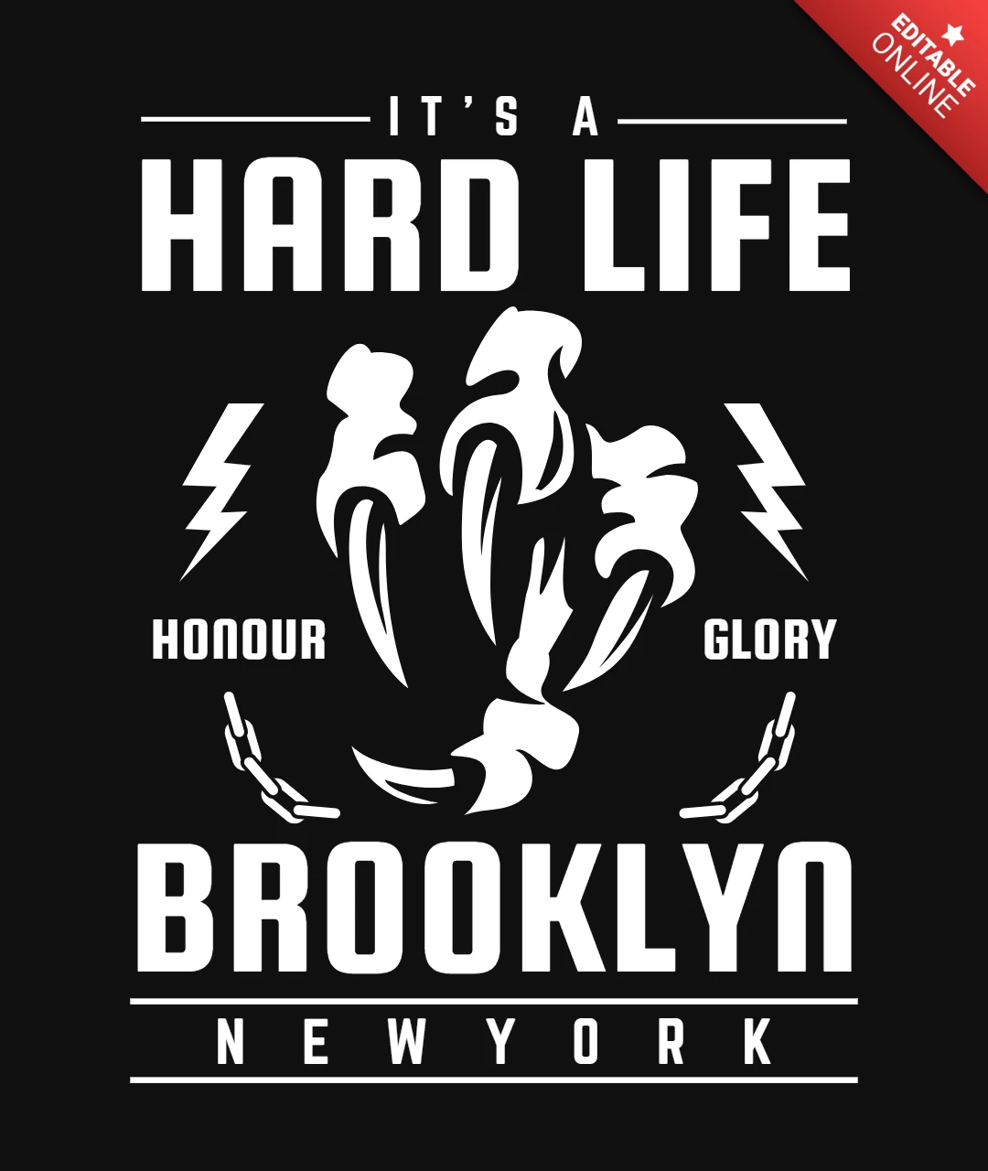 Modelo de design de camiseta do brooklyn com garra de vida difícil