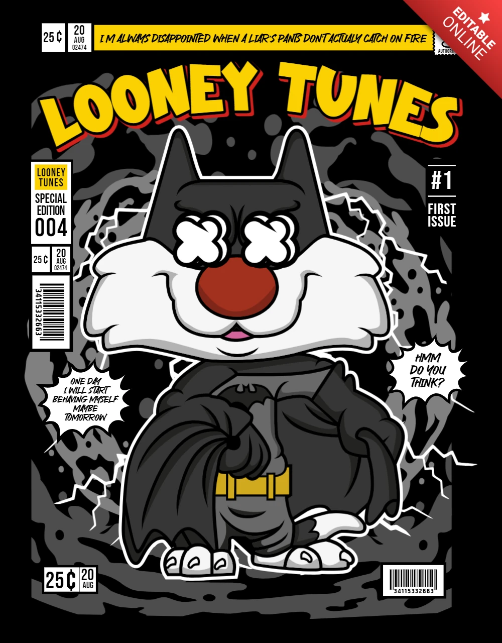 Looney tunes sylvester cartoon charakter magazin cover design vorlage