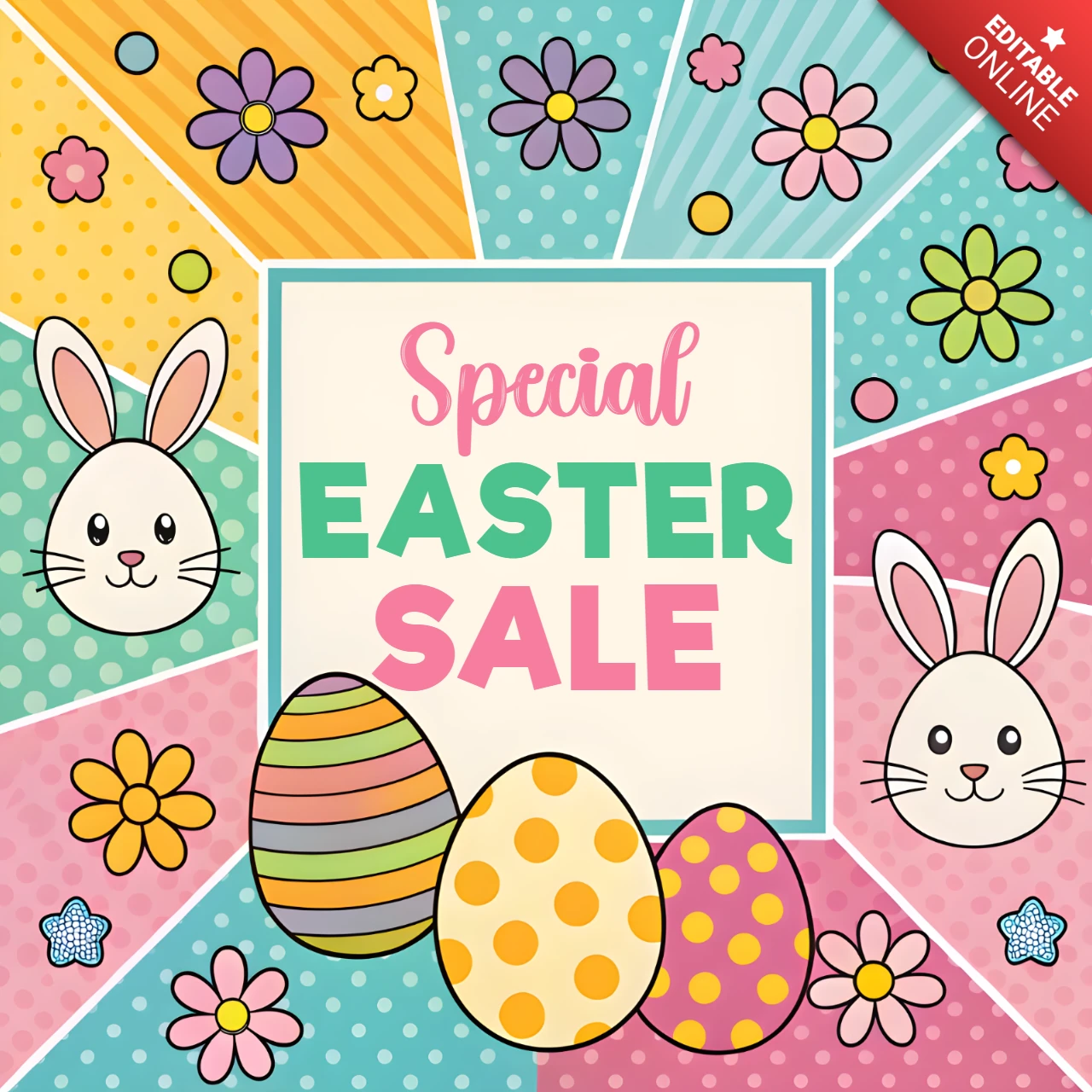 Modèle de conception de vente de Pâques colorée pour les promotions festives