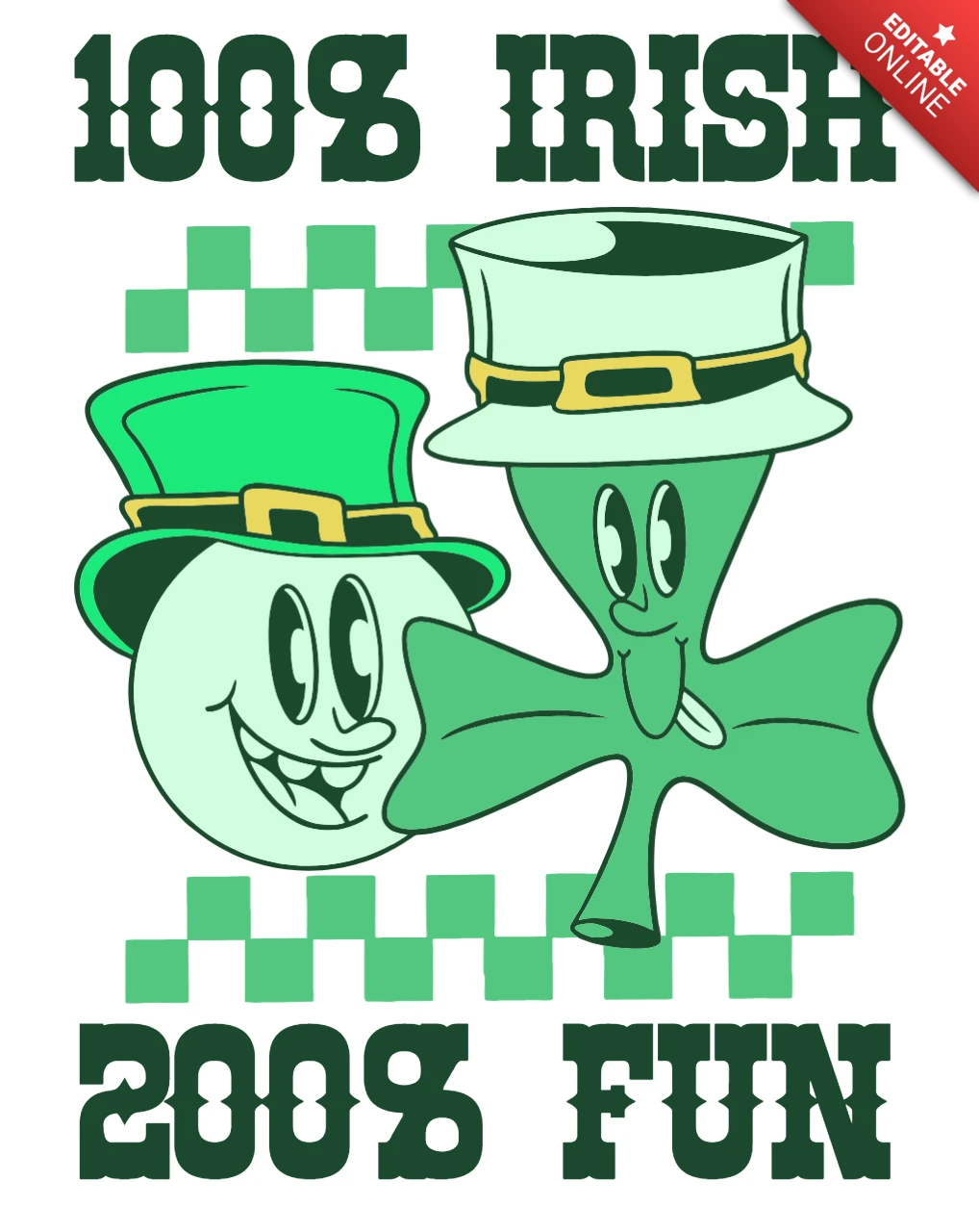 St. Patrick's Day Spaß Designvorlage mit Kleeblatt und Leprechaun-Charakteren für T-Shirt-Druck