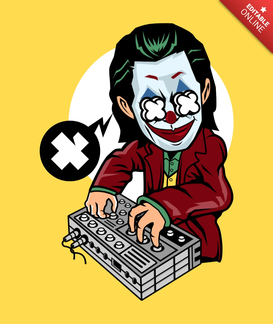 Joker synth stripfiguur popcultuur t-shirt ontwerp sjabloon