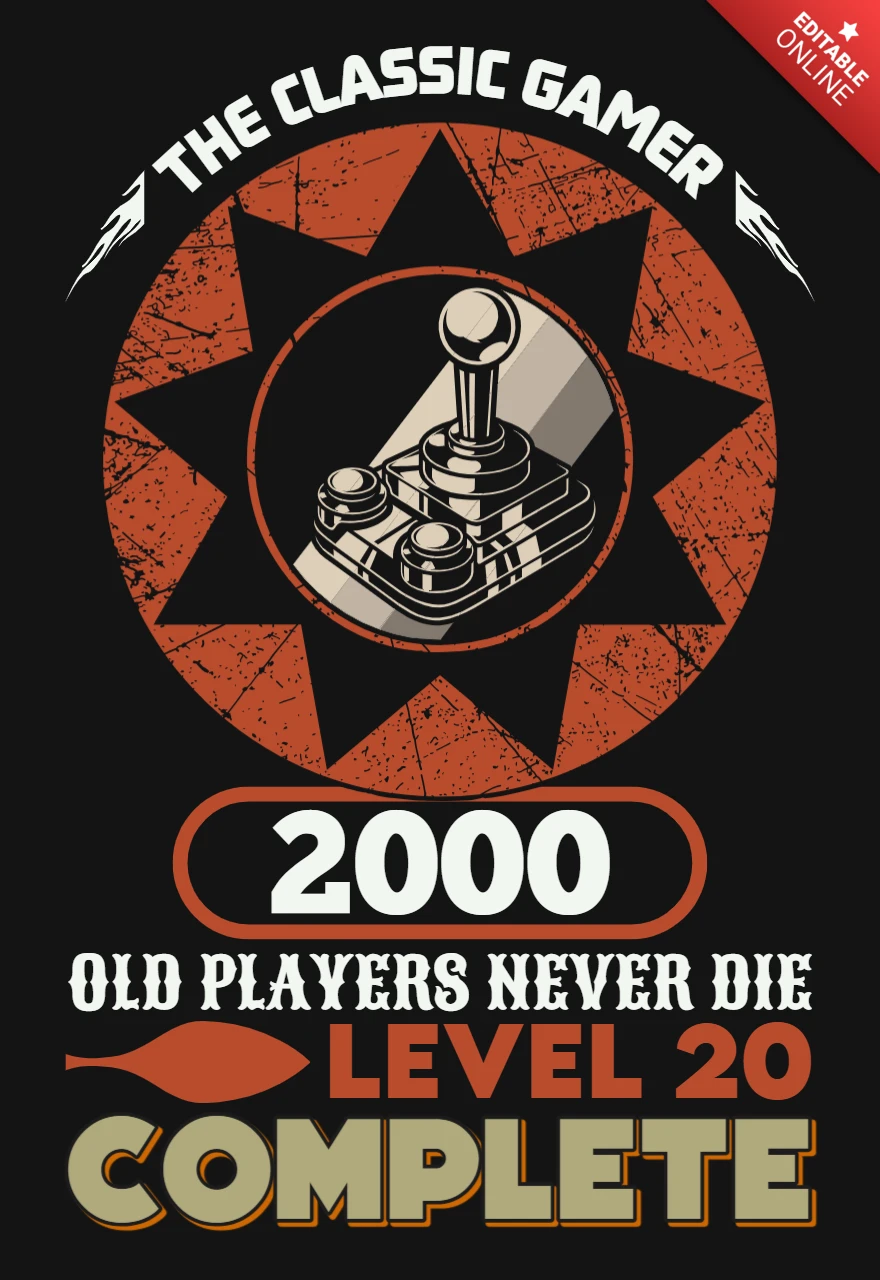 The Classic Gamer 2000 Old Players Never Die Gaming T-Shirt Design Template