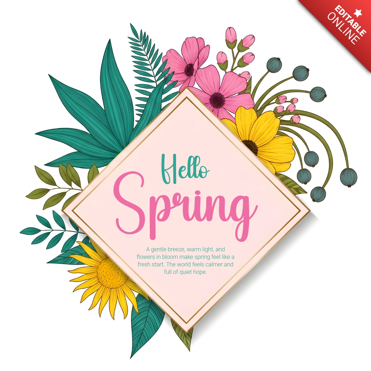 Modelo de design floral de primavera para cartões de saudação