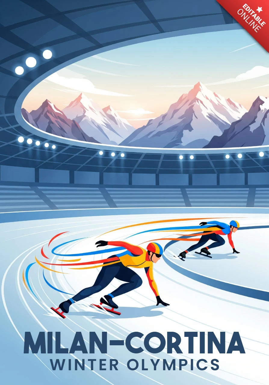 Milan-Cortina 2026 Poster Speed Skating Energy and Mountain Majesty in Olympic Composition