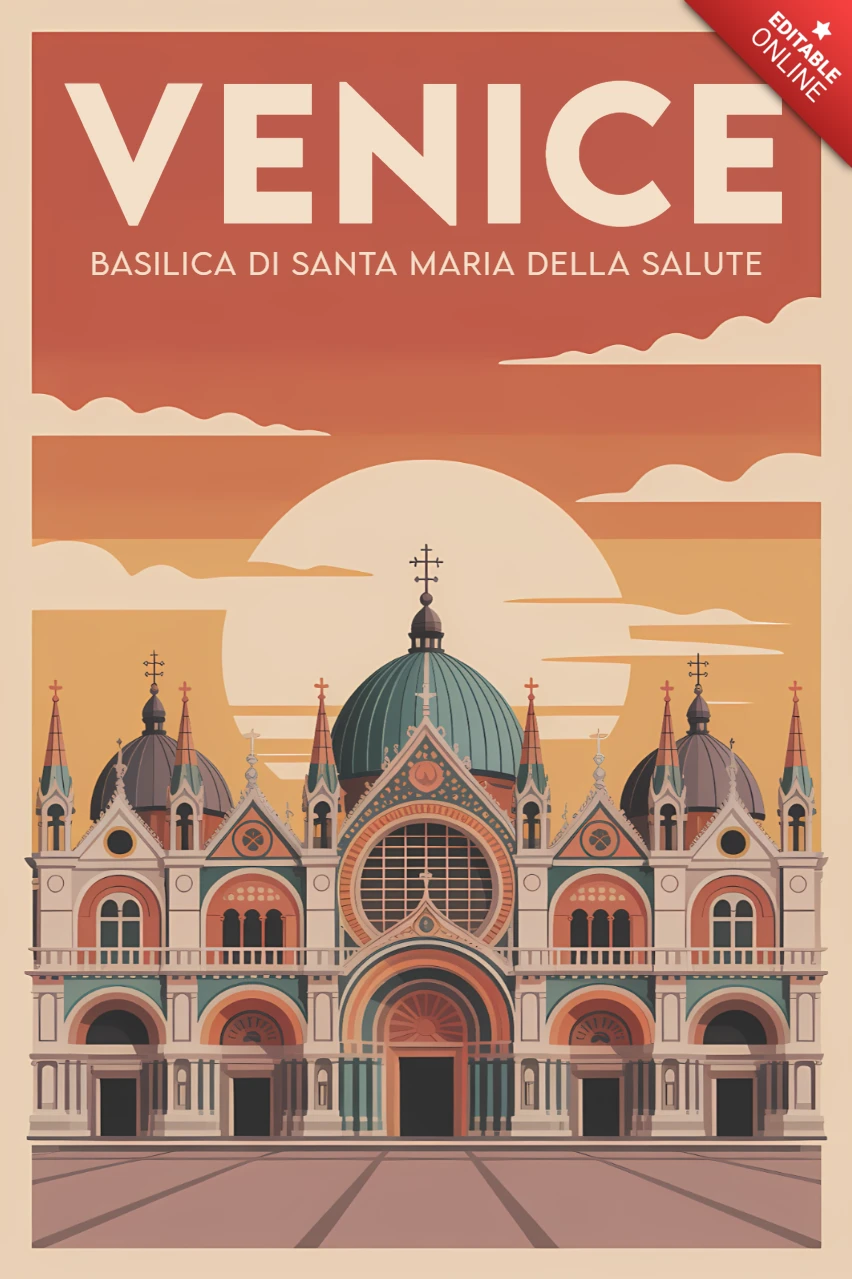 Template di design retro per poster della basilica di Venezia