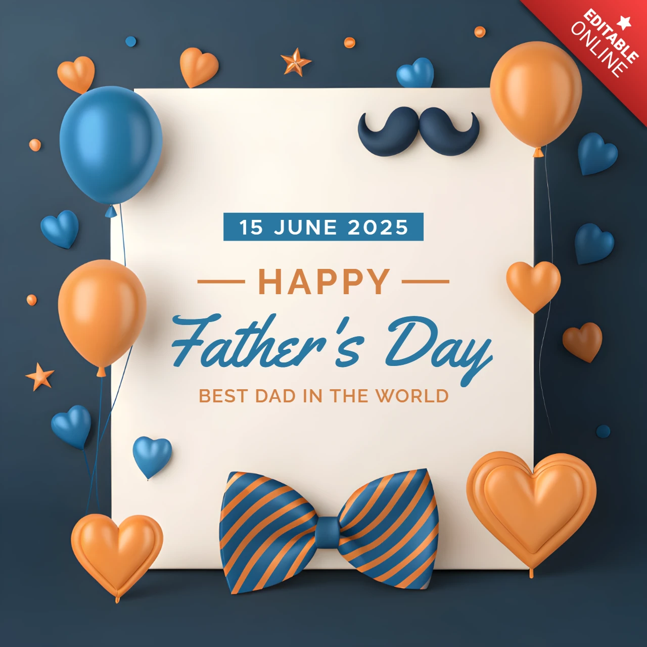 Festive 3D Father's Day Greetings Template with Balloons and Bow Tie