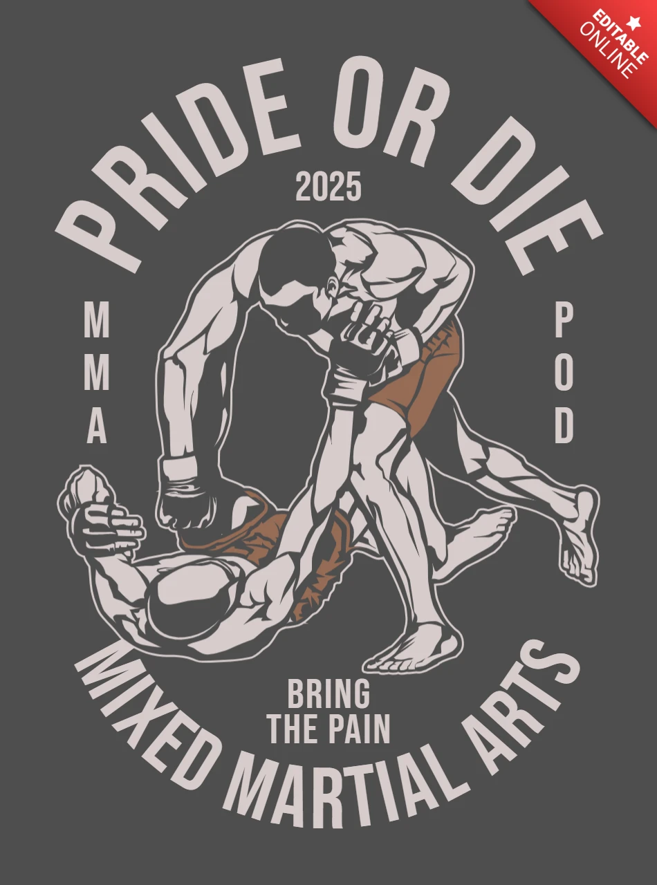 Modelo de design de camiseta de artes marciais mistas Pride or die