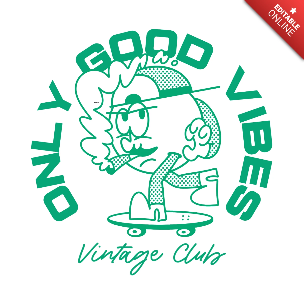 Plantilla de diseño de patinador de club vintage: estilo gráfico de solo buenas vibras.