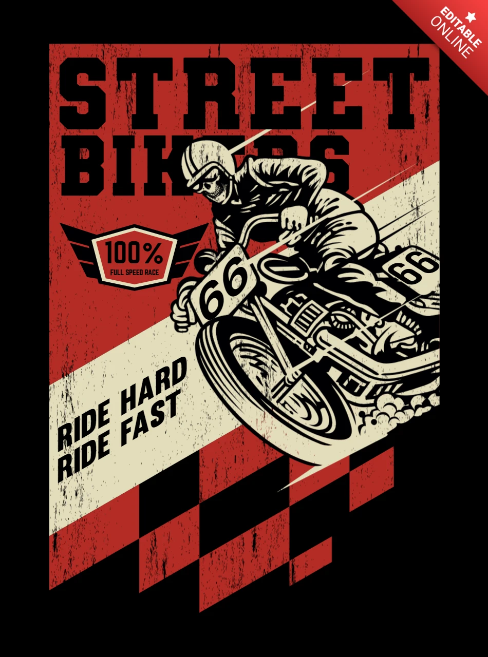 Modelo de design de camiseta de motociclista de rua
