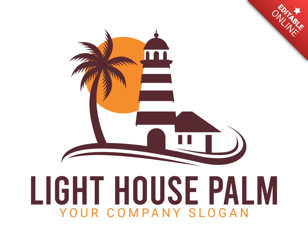 Designvorlage für das Leuchtturm-Palmen-Logo