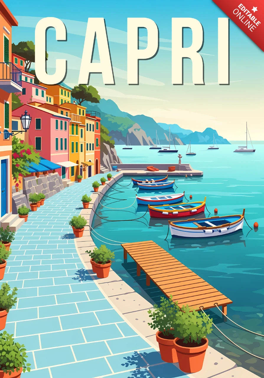Capri kustscene ontwerpsjabloon voor reisposters