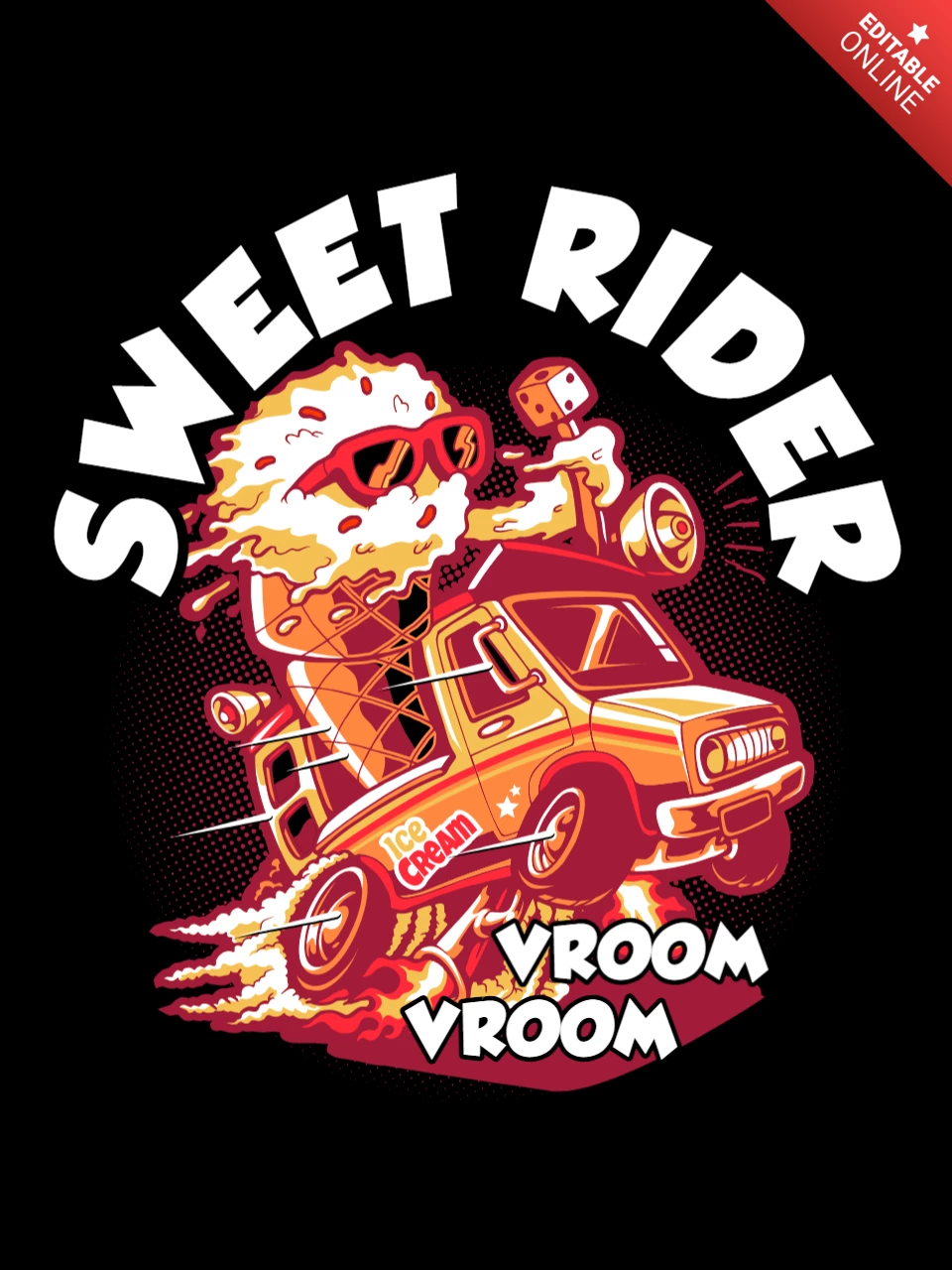Sweet Rider With Car And Ice Cream Character T-shirt Design Template