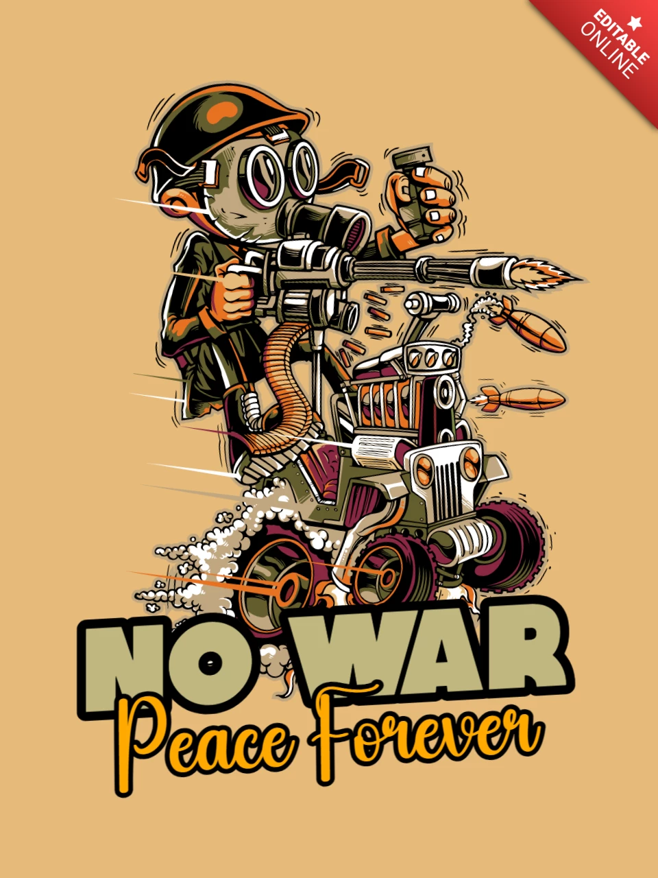 Plantilla de diseño de camiseta sin guerra, paz para siempre.