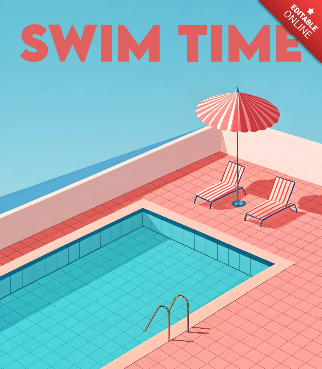 Retro Flat Swim Time Poolside Design Template for Summer Party Invitations