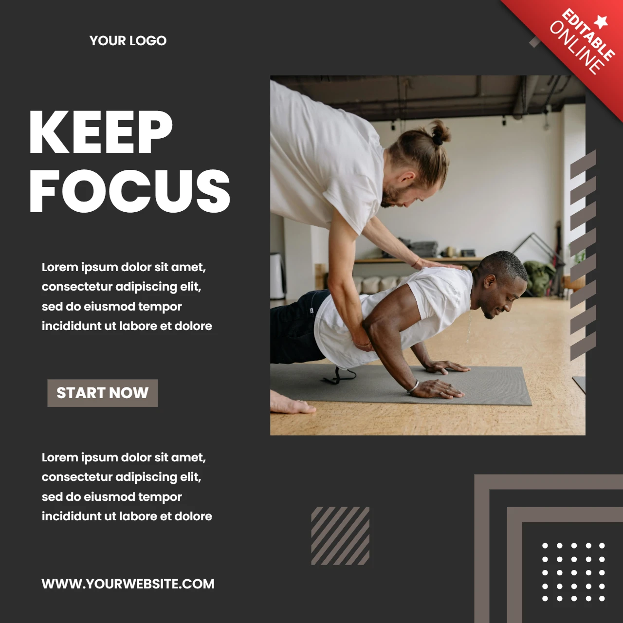 Modelo de design de postagem no Instagram do centro de ginástica Keep Focus