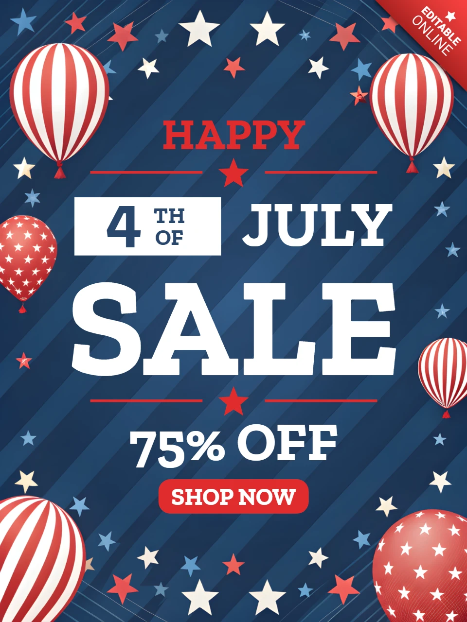 4th of July Sale Design Template with American Patriotic Balloons