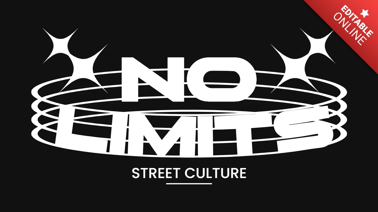 NO LIMITS Streetwear Bold Oval Graphic with Stars & Motion Lines T-Shirt Design Template