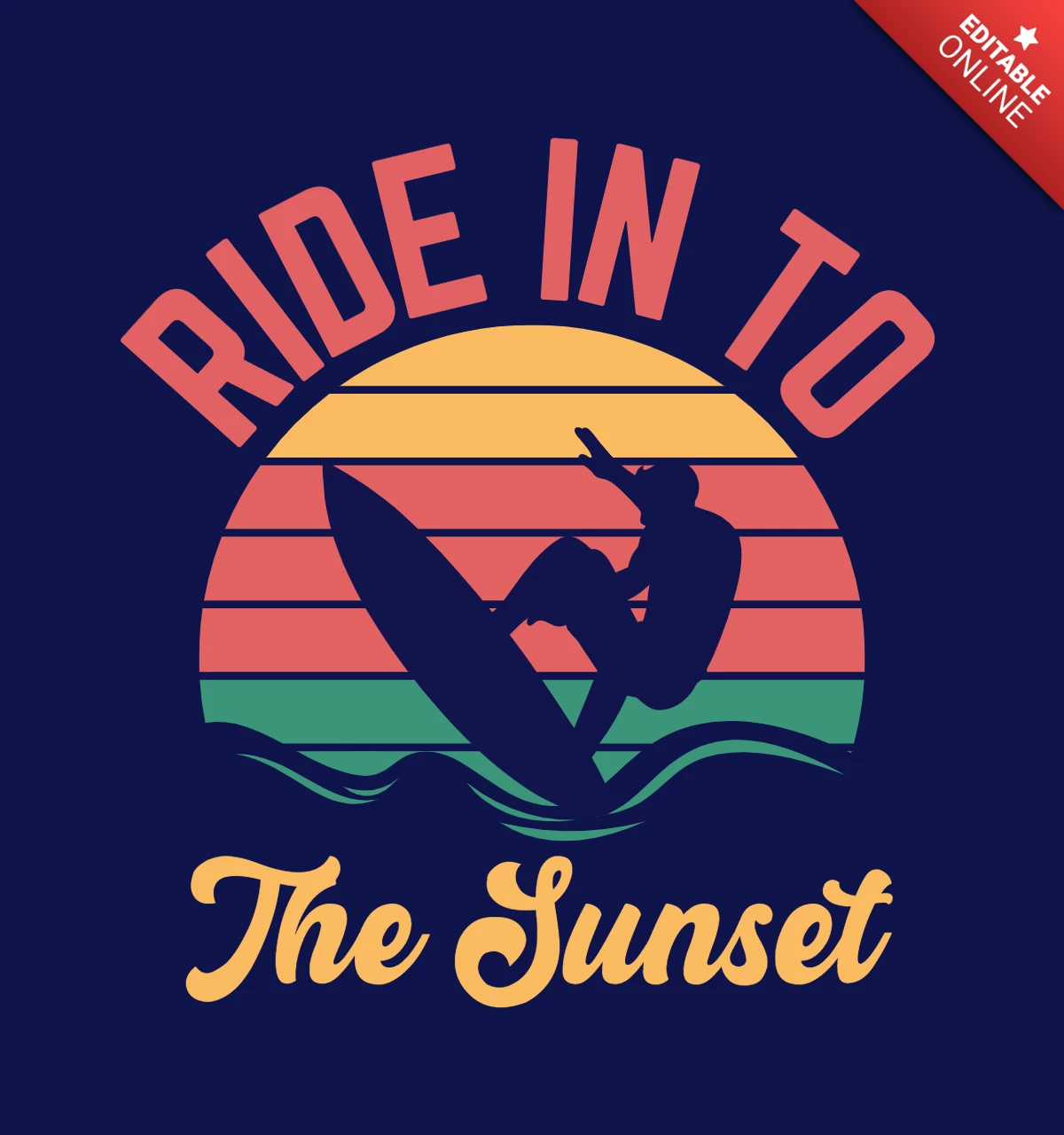 Ride In To The Sunset Surfing T-shirt Design Template