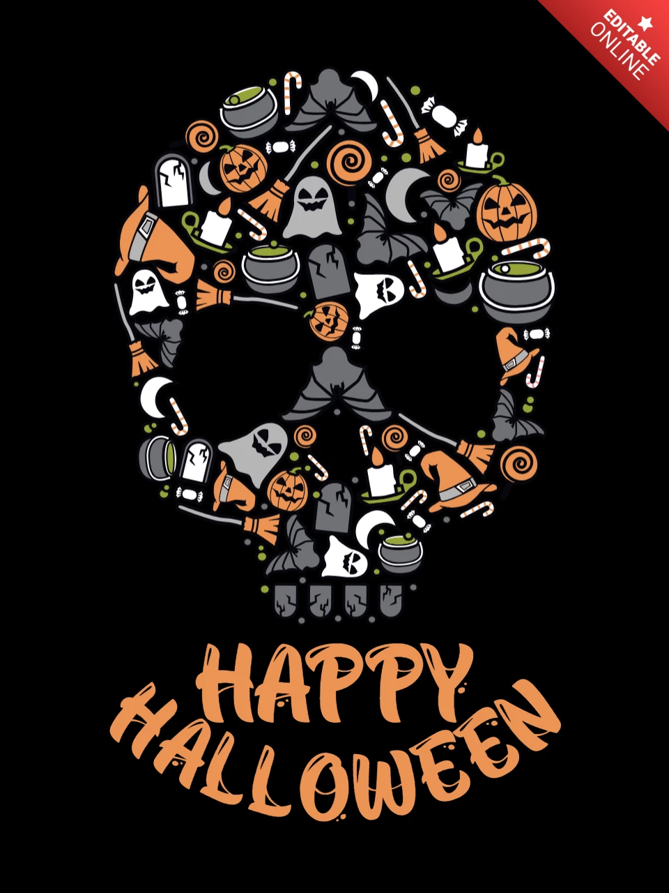 Happy Halloween Skull T-Shirt Design Template