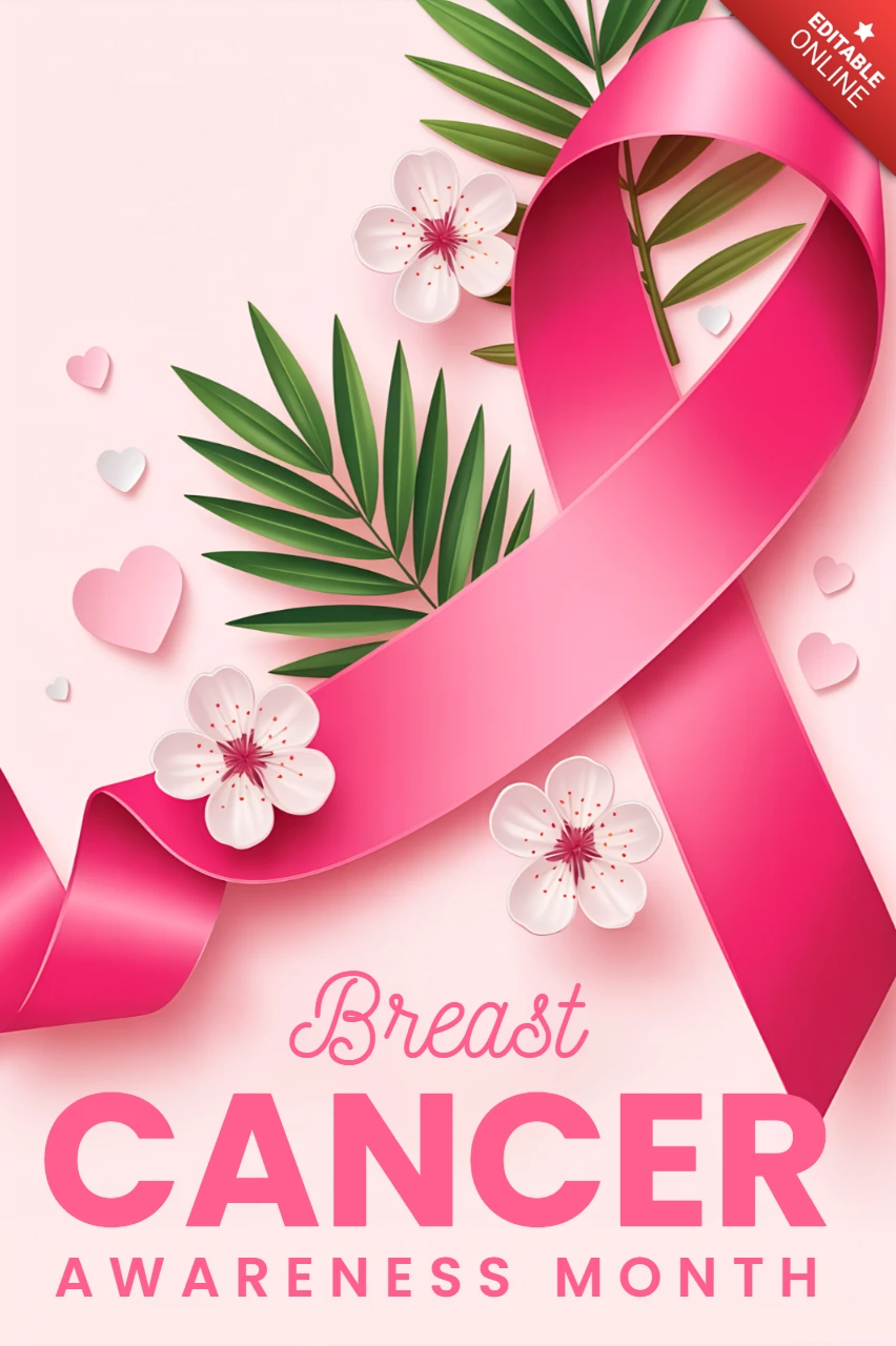 Breast Cancer Awareness Month Ribbon Design Template for Posters
