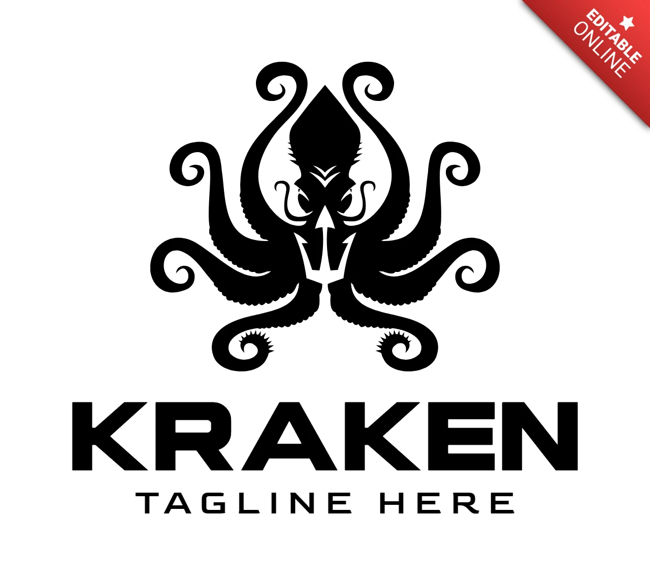Kraken Octopus Fish Logo Design Template