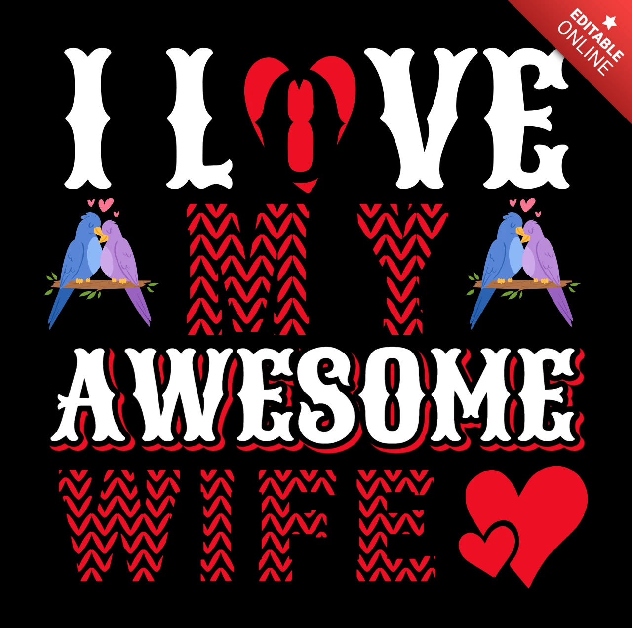 カラフルなヴィンテージ・タイポグラフィ・デザインのテンプレート「i love my awesome wife