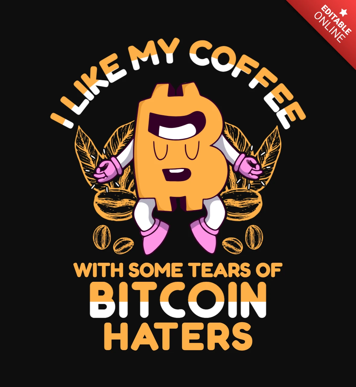 Kaffee mit einigen tränen von bitcoin t-shirt design vorlage