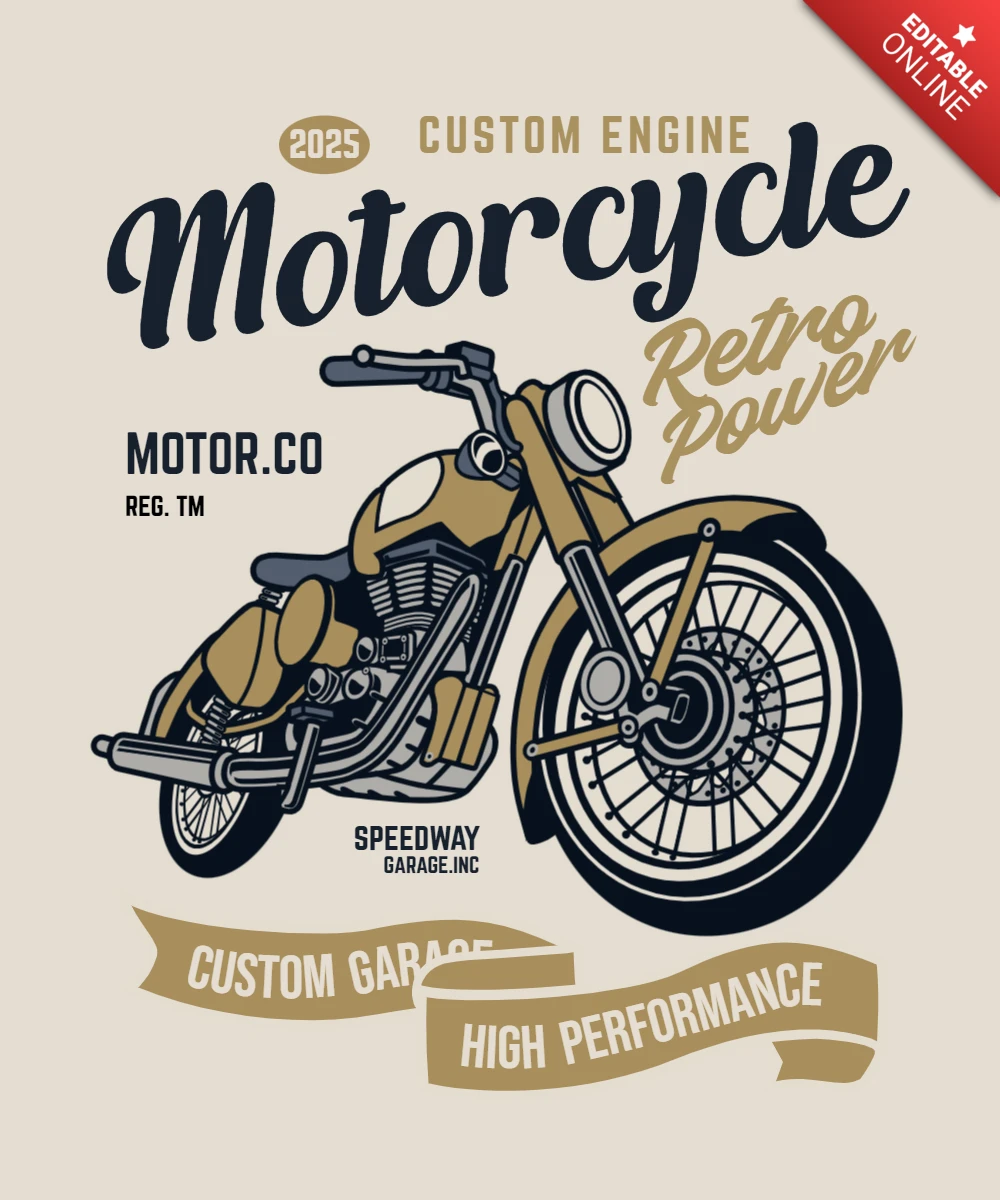 Plantilla de diseño de camiseta de motocicleta retro potente